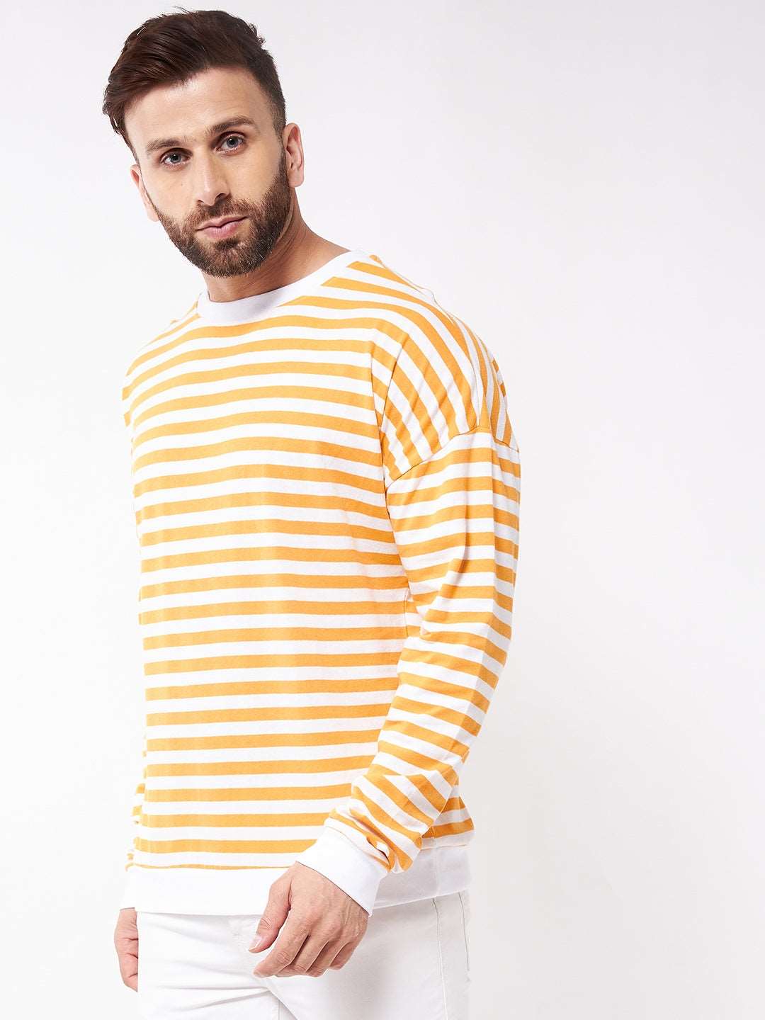 Cotton Blend Stripes Regular Fit Full Sleeves Men's Tshirt