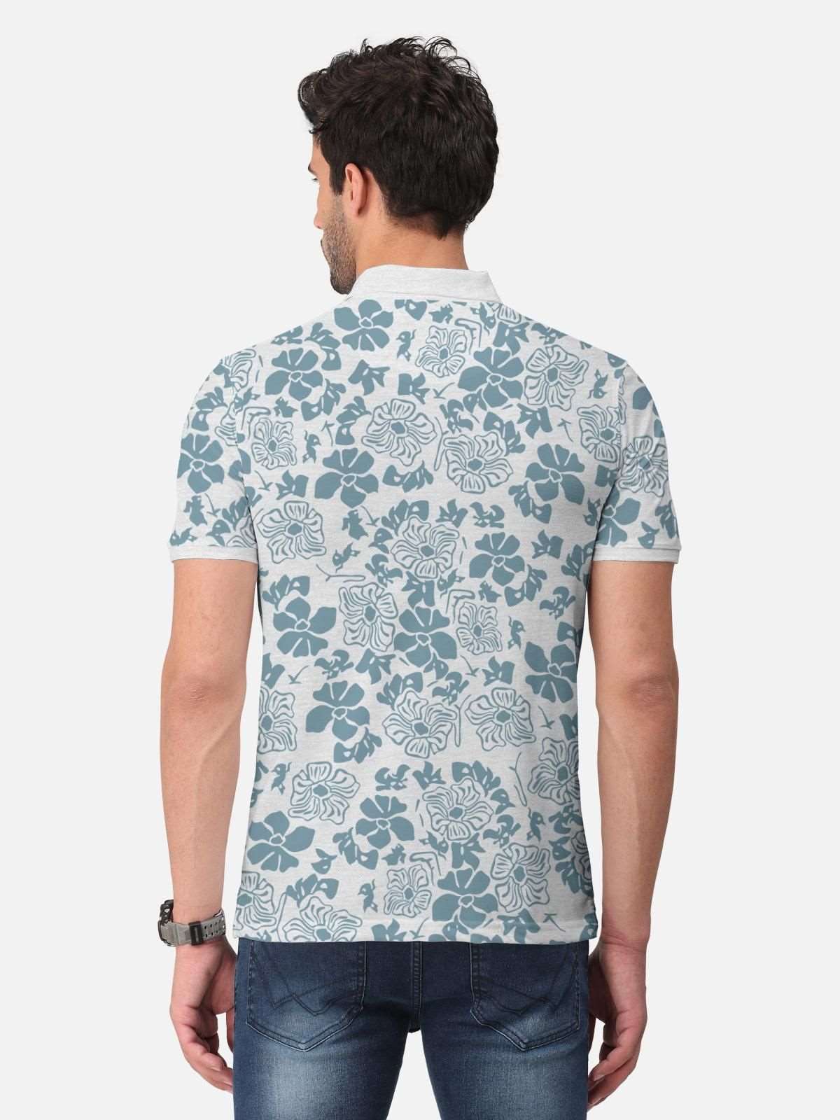 Trendy Cotton Blend Floral Print Polo Neck T-Shirt for Men's