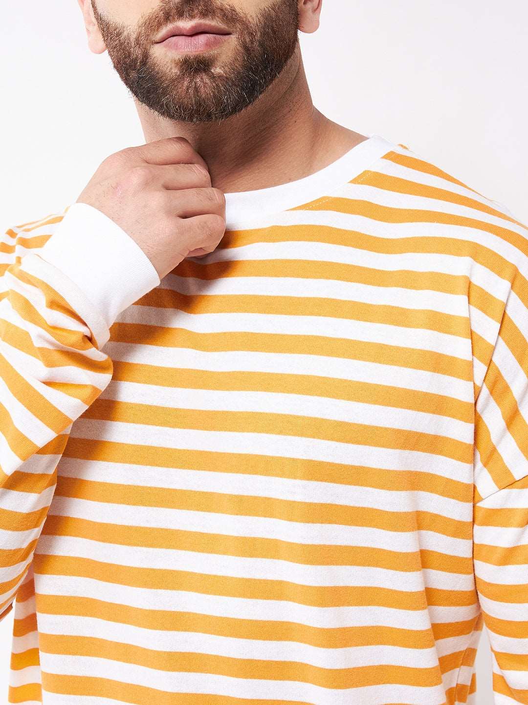 Cotton Blend Stripes Regular Fit Full Sleeves Men's Tshirt