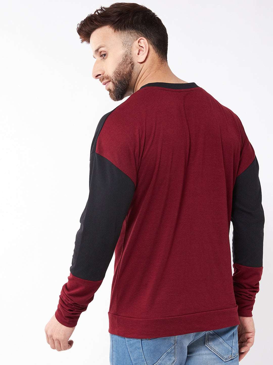 Cotton Blend Color Block Regular Fit Full Sleeves Men's Tshirt