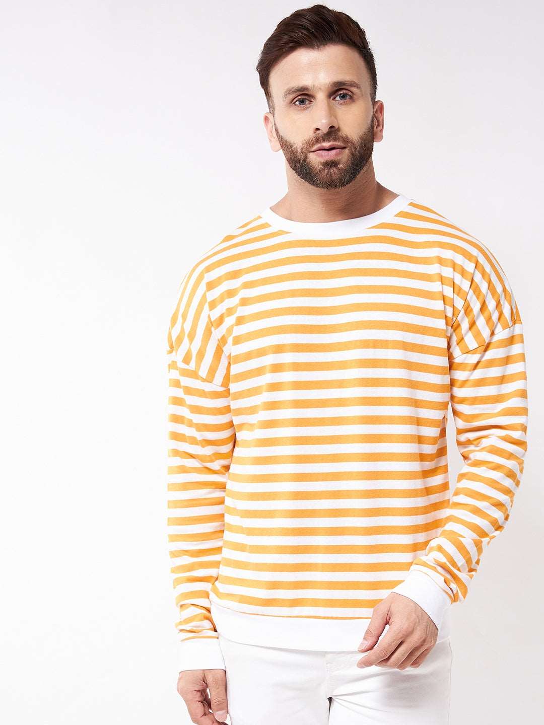 Cotton Blend Stripes Regular Fit Full Sleeves Men's Tshirt