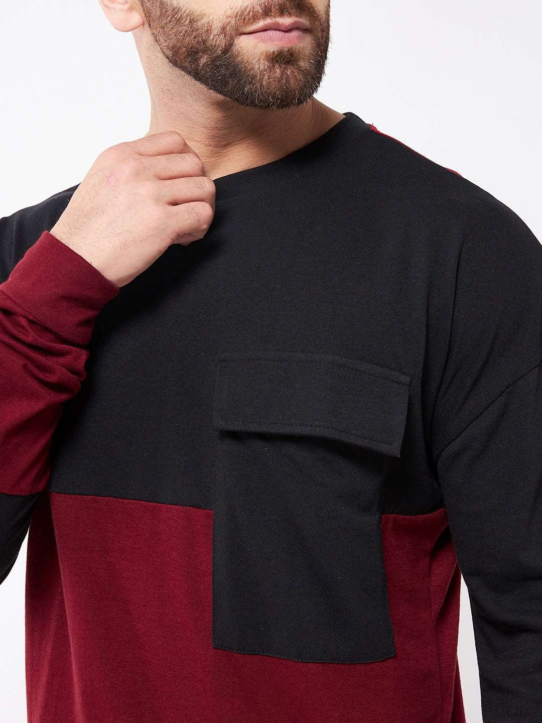 Cotton Blend Color Block Regular Fit Full Sleeves Men's Tshirt