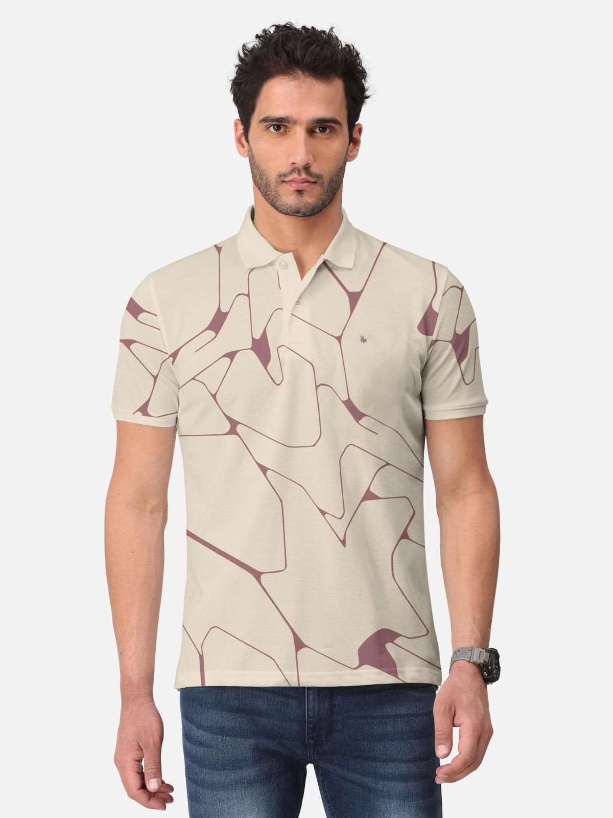 Trendy Cotton Blend Abstract Print Polo Neck T-Shirt for Men's