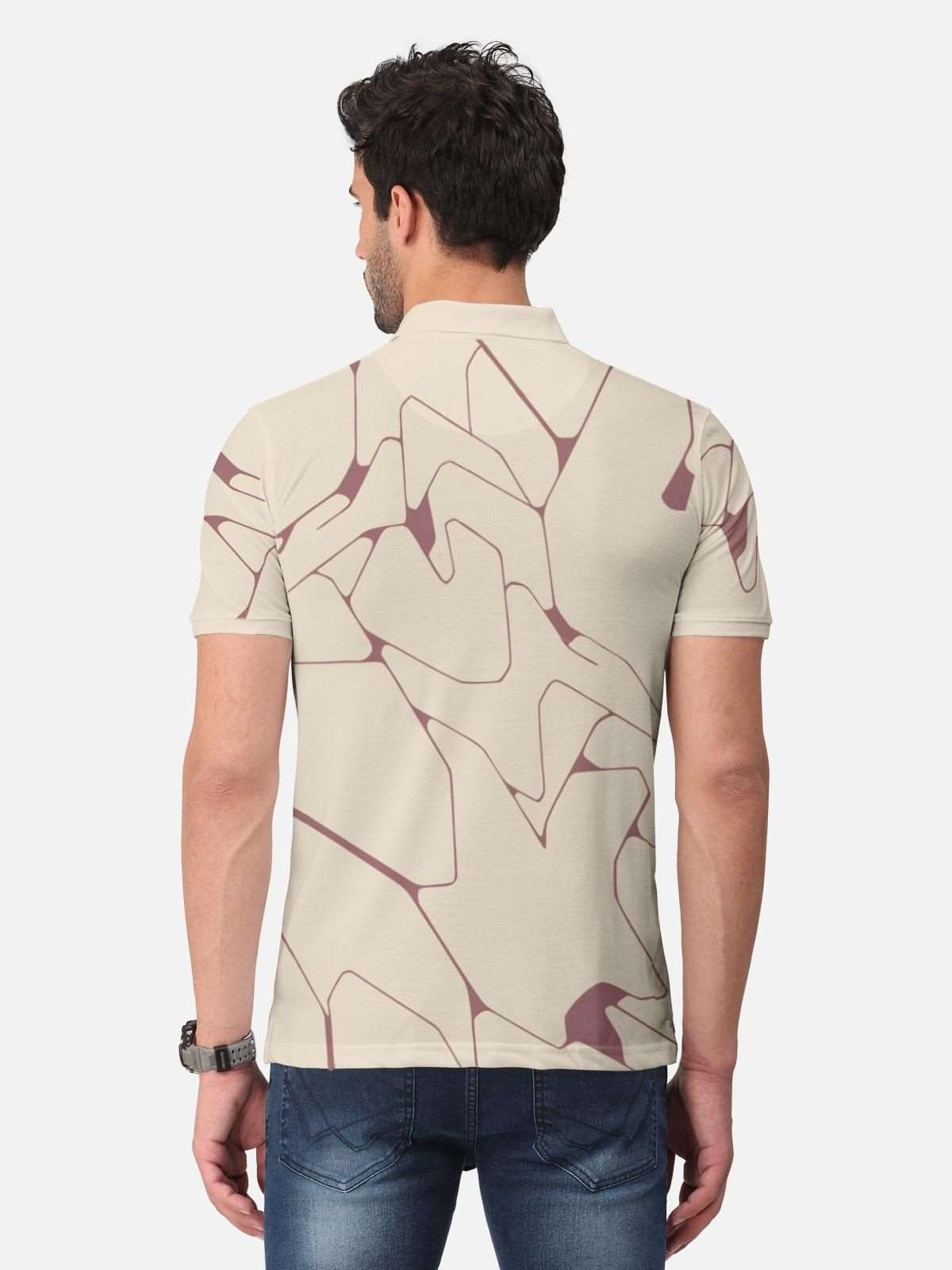 Trendy Cotton Blend Abstract Print Polo Neck T-Shirt for Men's